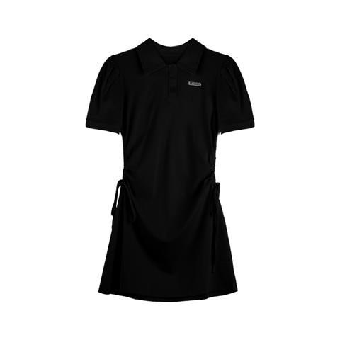 Đầm Thun Tay Phồng Cổ POLO Dáng Chữ a Phối Dây Rút Thời Trang Mùa Hè Xinh Xắn Cho Nữ