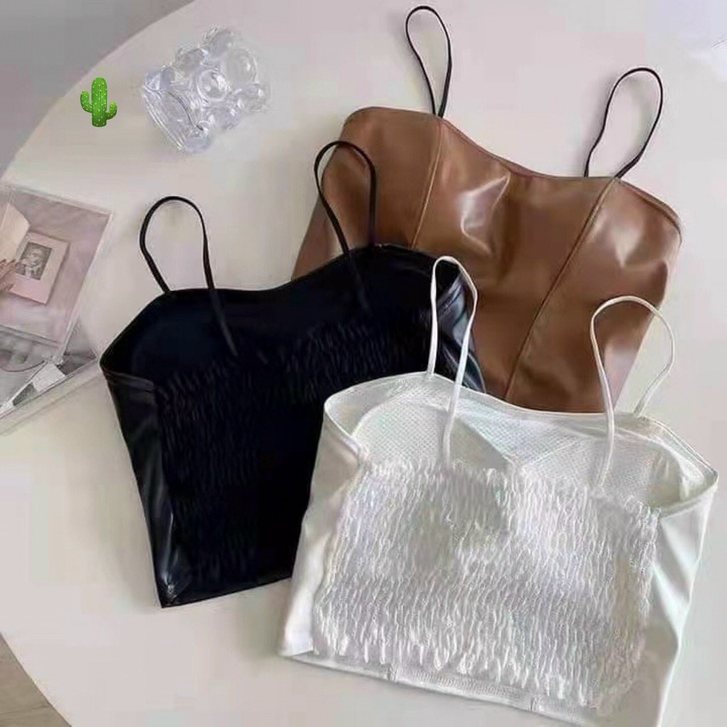 Áo Hai Dây Bra Chất Da Dày Mịn Kèm Nhún Đằng Sau Cute TTPK0353