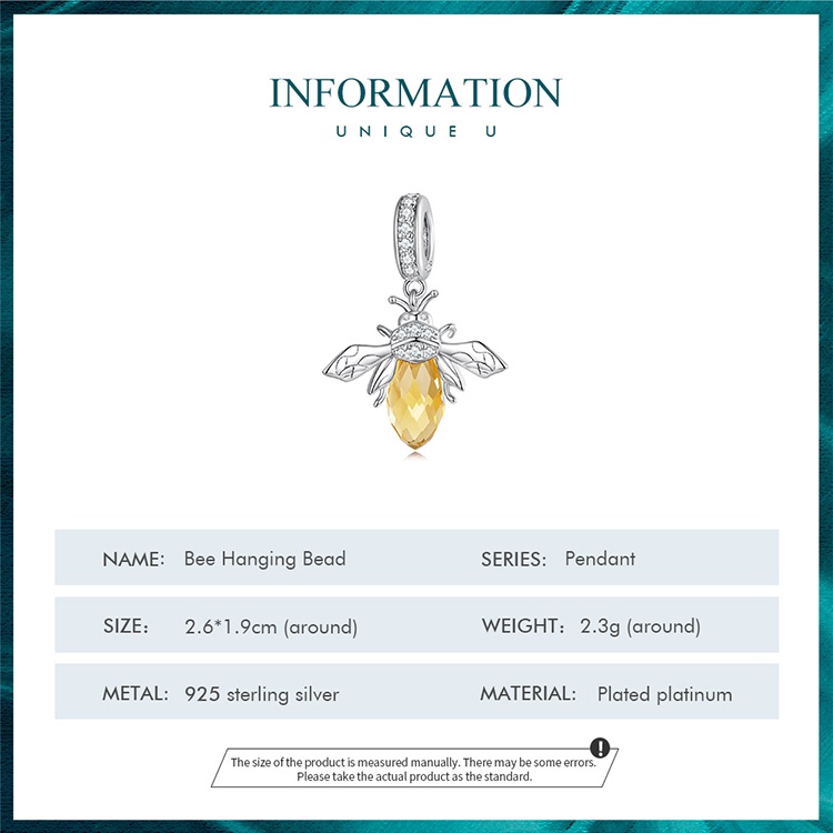 Mặt vòng cổ BAMOER bằng bạc 925 hình ong thời trang DIY