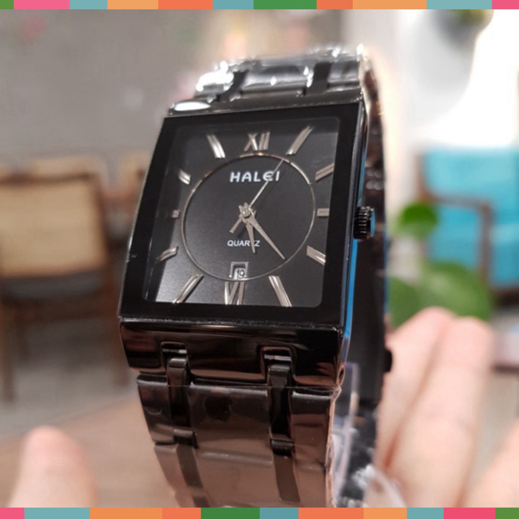 Đồng hồ đôi nam nữ Halei vuông full đen chống nước 5ATM chính hãng Tony Watch 68