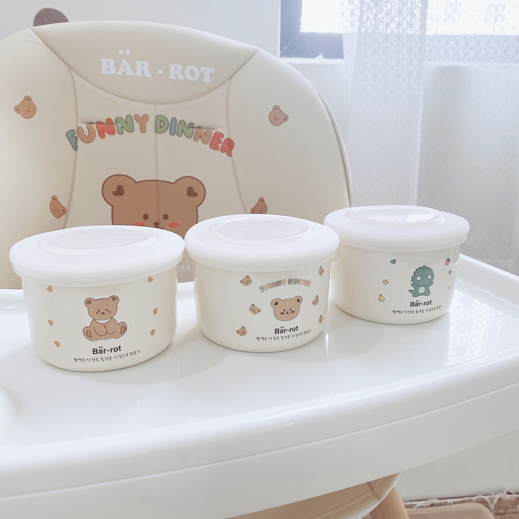 Bát SỨ BAR ROT Ceramic Bowl Hoạ Tiết Đáng Yêu Có Nắp Silicon An Toàn Cho Bé