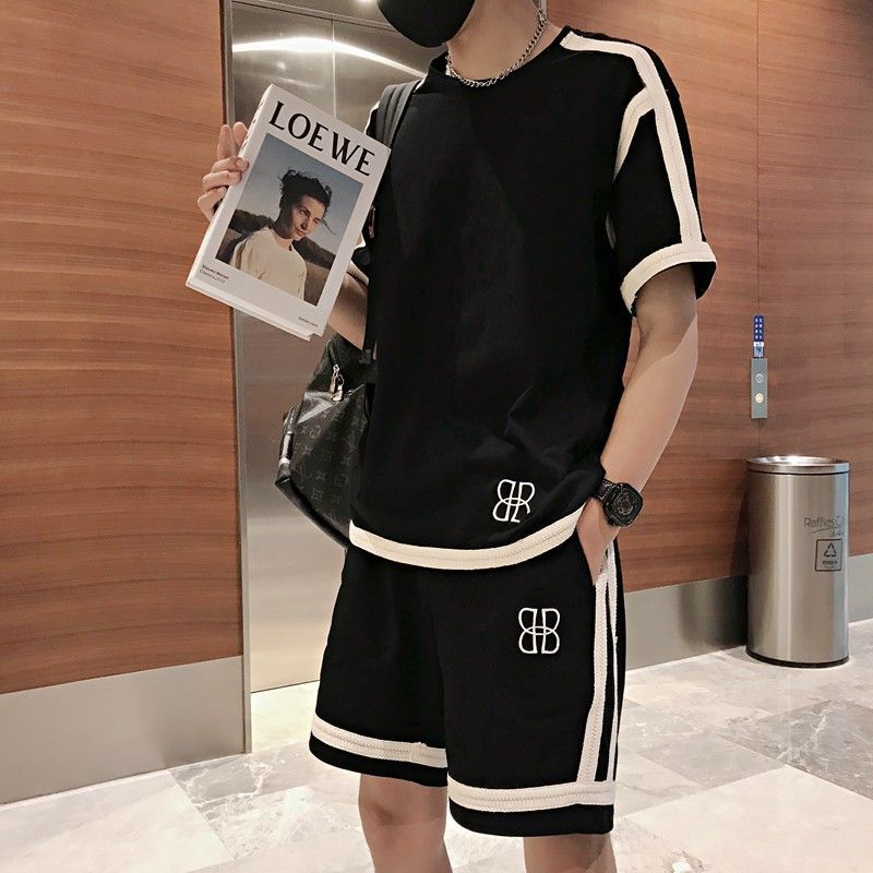 Bộ Đồ Ngắn Tay Dáng Rộng Thêu Trang Trí Giản Dị Dành Cho Nam