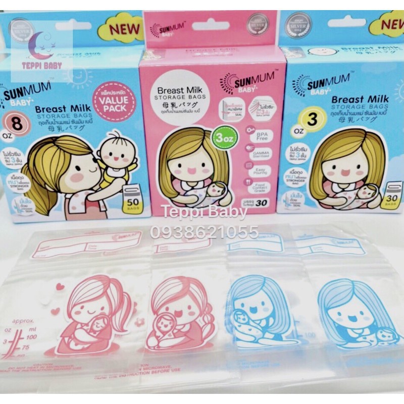 Túi trữ sữa Sunmum, túi đựng sữa mẹ cho bé, an toàn tiện lợi 100ml 250ml