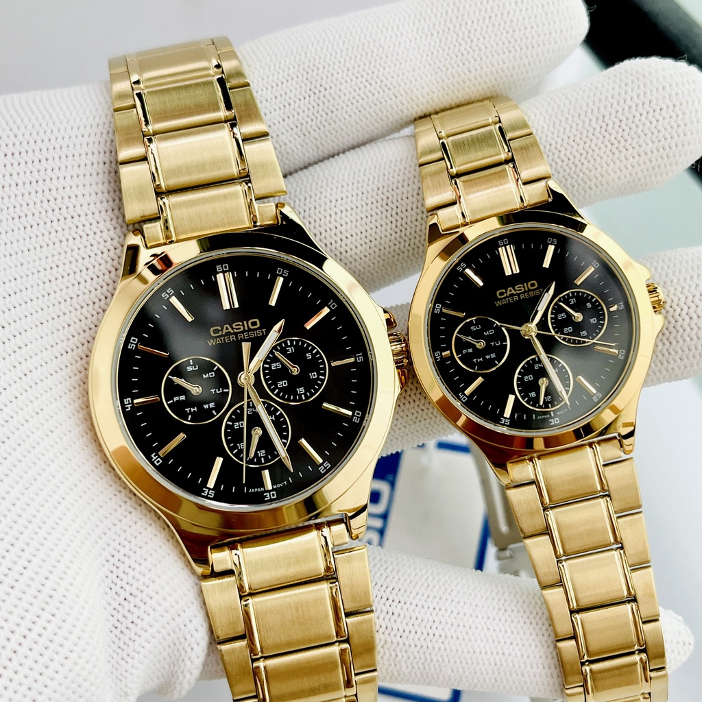 Đồng hồ đôi nam nữ dây thép Casio MTP V300G 1A