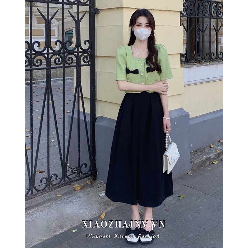 ✔☊Set Áo Thun Ngắn Tay Và Chân Váy Maxi Lưng Cao Thời Trang Mùa Hè Xinh Xắn Cho Nữ