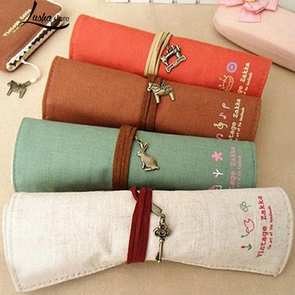 Túi đựng bút dạng cuộn chất liệu vải canvas phong cách cổ điển | BigBuy360 - bigbuy360.vn