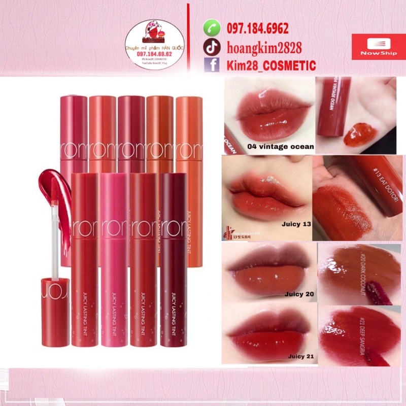 Son tint bóng Romand Juicy Lasting Tint các màu hot