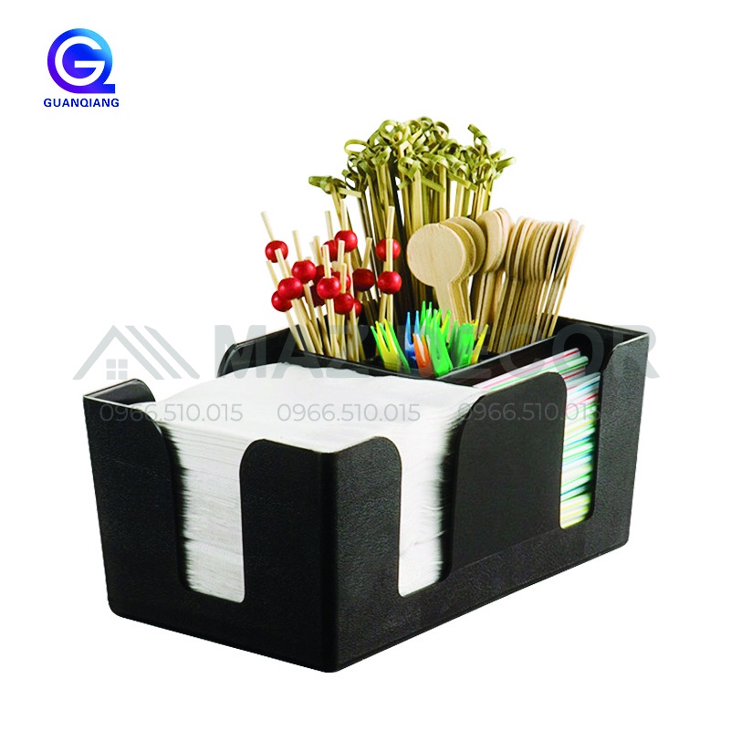 [Sỉ] Khay kệ hộp úp cốc trà sữa mini - khay đựng ống hút, giấy ăn mica chữ nhật đen