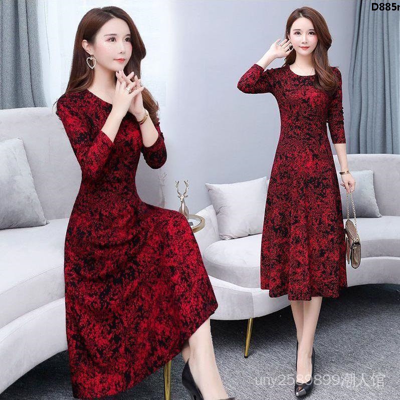 Đầm Dáng Dài In Họa Tiết Thời Trang Sang Trọng Cho Phụ Nữ Trung Niên
