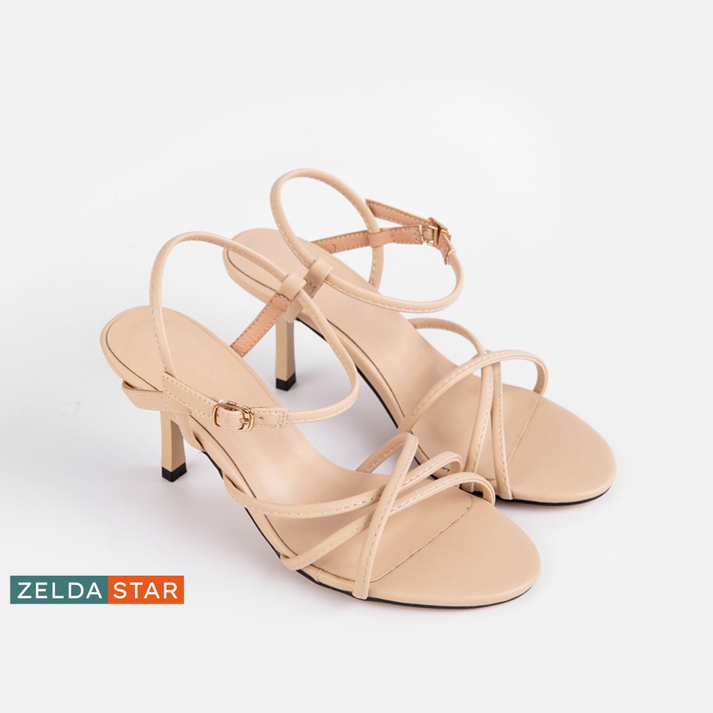 Giày Sandal Zelda Star mũi tròn gót cao 7cm dây chéo - SN006820