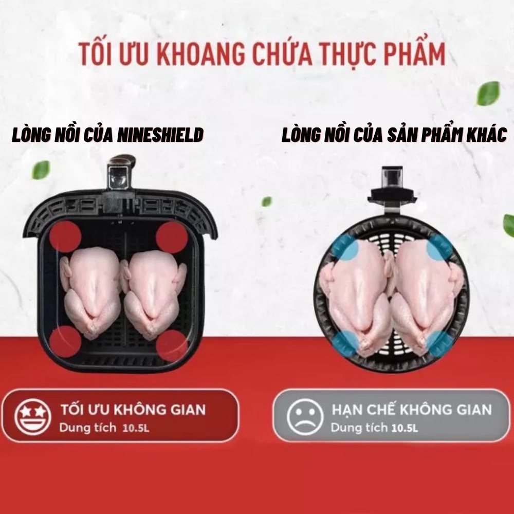 Nồi Chiên Không Dầu Nineshield Chính Hãng Dung Tích Lớn 10.5L, Nồi chiên nướng đa năng mẫu mới nhất 2021, Bảo Hành 12T