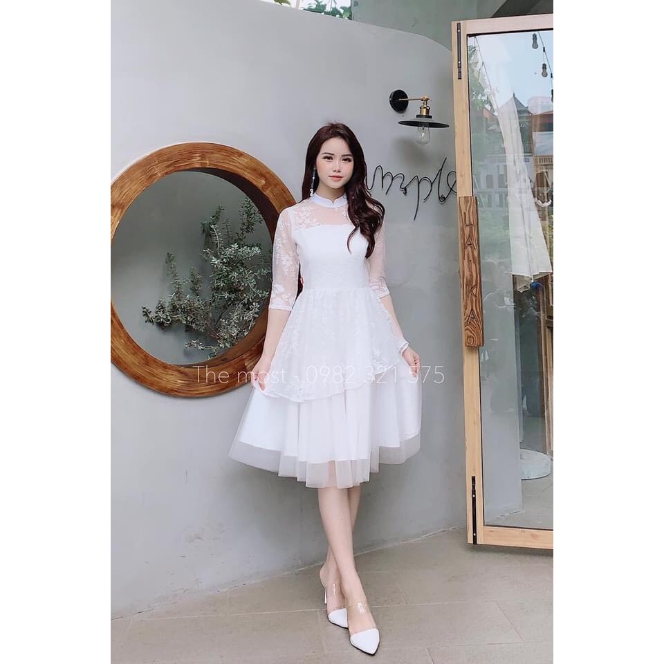 Váy trắng thiết kế Enily Dress dáng xoè dự tiệc đi cưới, sinh nhật - Thời Trang Váy - Ảnh thật video thật