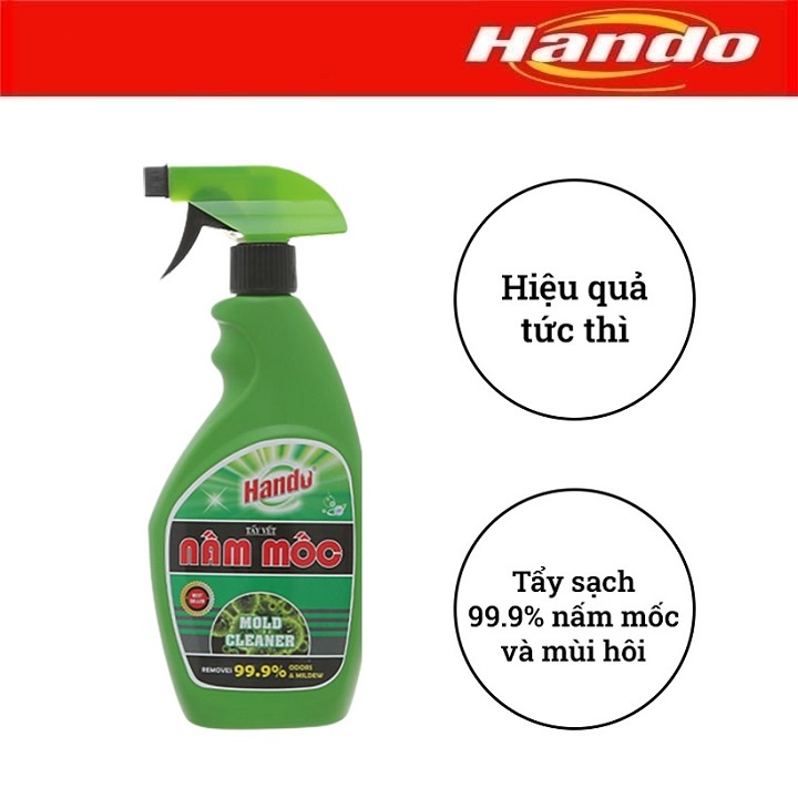 Chai xịt tẩy vết nấm mốc đa năng Hando 500ml (Tẩy mốc quần áo, chăn ga gối, sàn nhà, tường, đồ gia dụng)