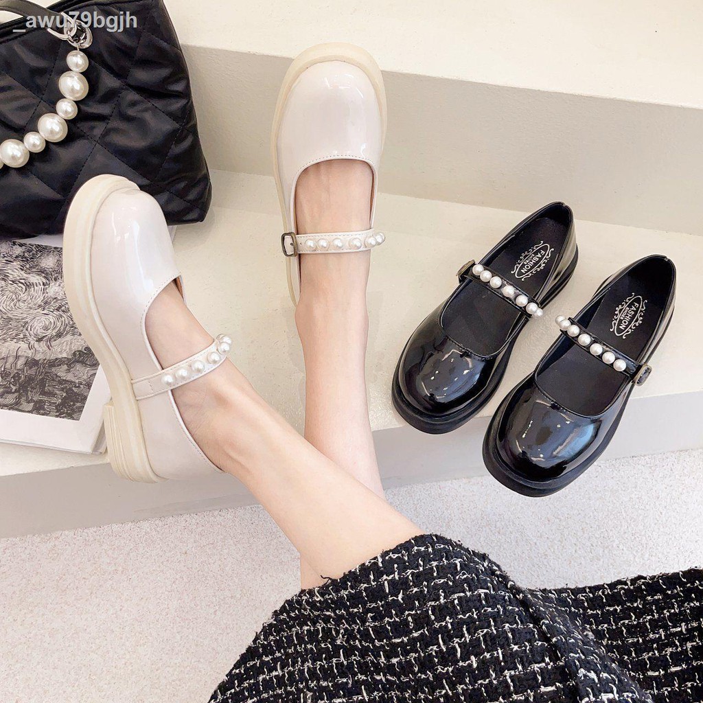guốc trongdép trong﹉platform giày da nhỏ kiểu Anh nữ 2021 new spring Mary Jane jk love beanie black single shoes