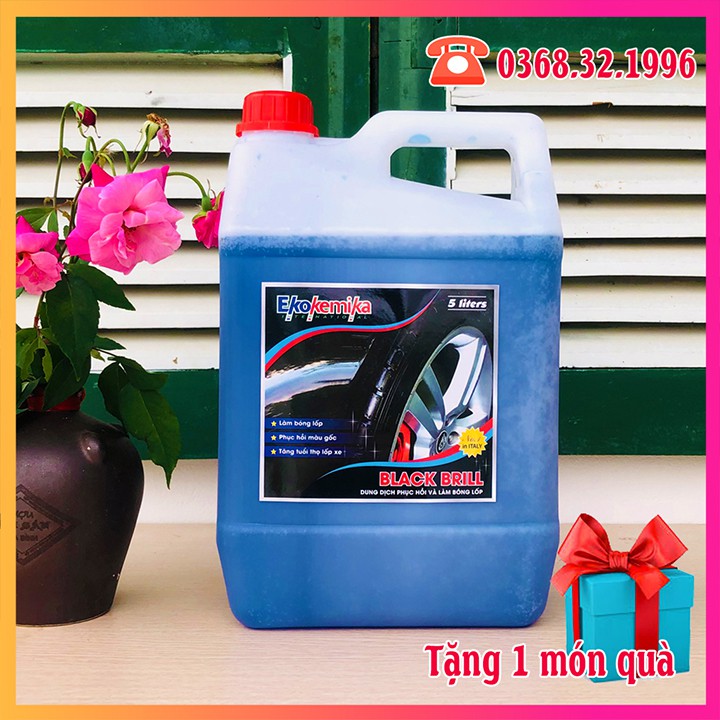 Nước Làm Bóng Lốp, Dung Dịch Bảo Dưỡng Lốp Ô Tô, Xe Máy EKOKEMIKA BLACK BRILL-5L (chính hãng) TĂNG 2 KHĂN LAU ĐA NĂNG