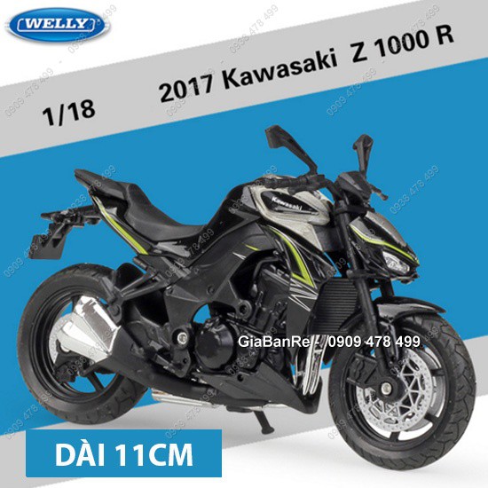 Xe Mô Hình Moto Kawasaki Z1000 Huyền Thoại 1:18 - Welly - Xám - 8844