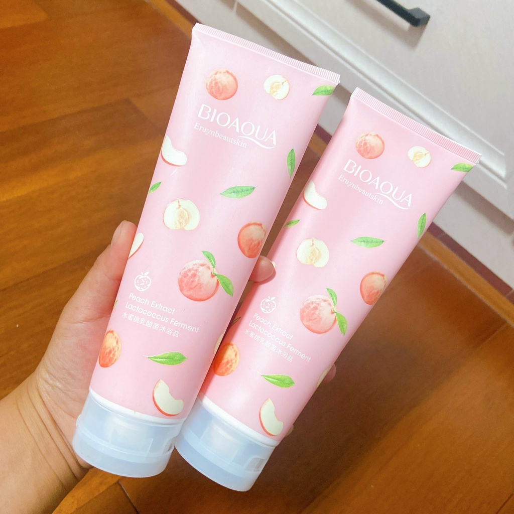 Tẩy Da Chết BIOAQUA PEACH Đào Trắng Da Muối Tắm Hạt CRUB MASSAGE Mờ Thâm Loại Bỏ Bụi Bẩn Tiêu Diệt Mụn Lưng Sữa Tắm Đào