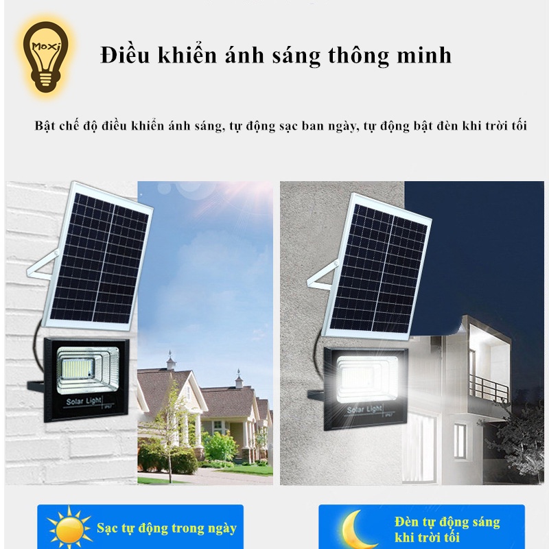 【HÀNG SẴN KÈM PIN+REMOTE】Đèn Pha Led năng lượng mặt trời 300W,200W,100W,45W,25W đủ công suất sáng liên tục MOXI.