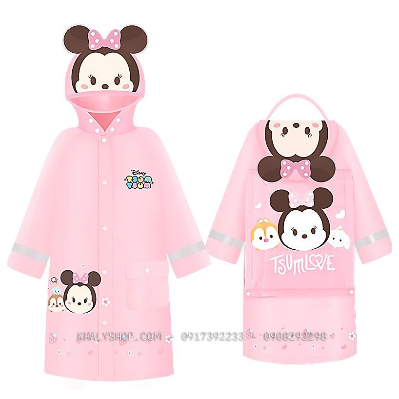 Áo mưa vải EVA cao cấp hình Tsum Tsum chuột Minnie Mouse tai nổi 3D màu hồng cho bé gái - 98P4NST70024 - (Disney)