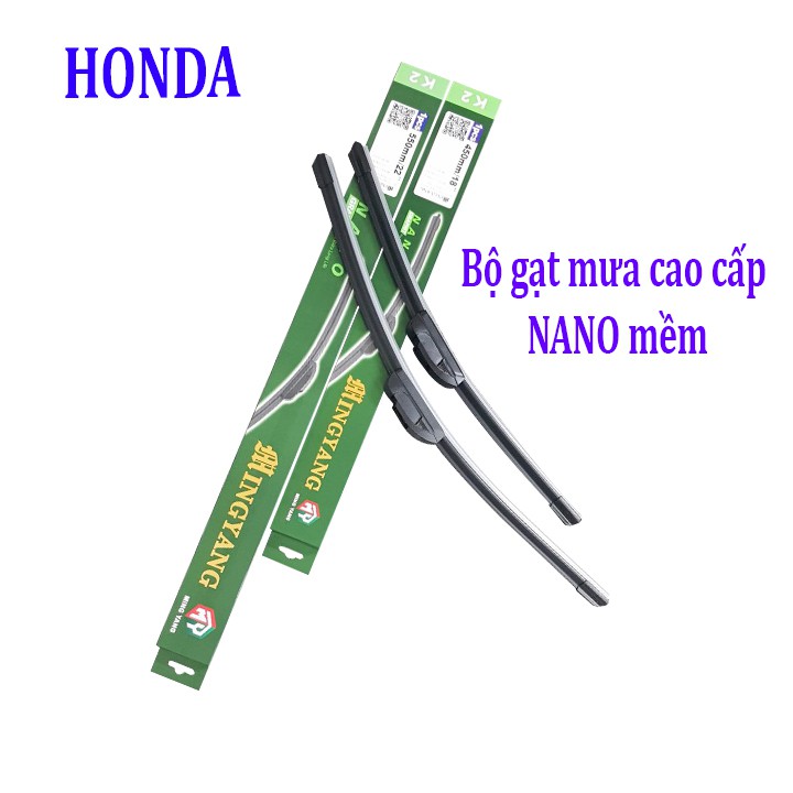 Bộ 2 thanh gạt nước mưa ô tô Nano mềm cao cấp dành cho hãng xe Honda: Accord-Civic-Hrv-City-Jazz-Crv