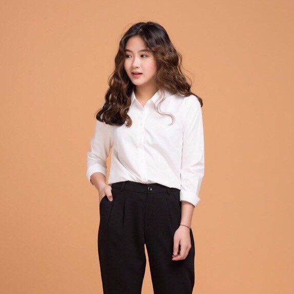 Áo sơ mi trắng nữ dài tay theo phong cách trẻ trung thanh lịch