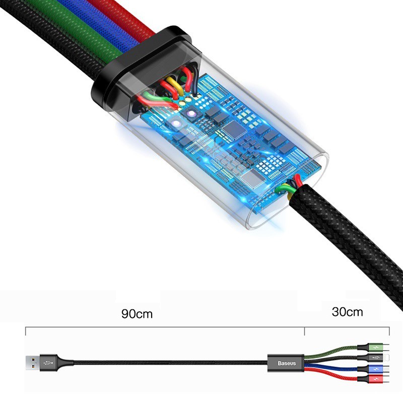 Dây cáp sạc nhanh 3.5A Baseus Cable dây dù đầu USB dành cho chân Lightning/Micro/Type-C/iPhone/iPad/Samsung nhiều đầu