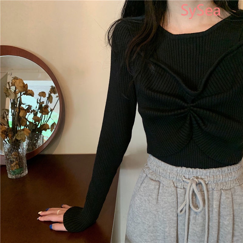 Áo vải dệt kim tay dài thời trang mùa thu cho nữ