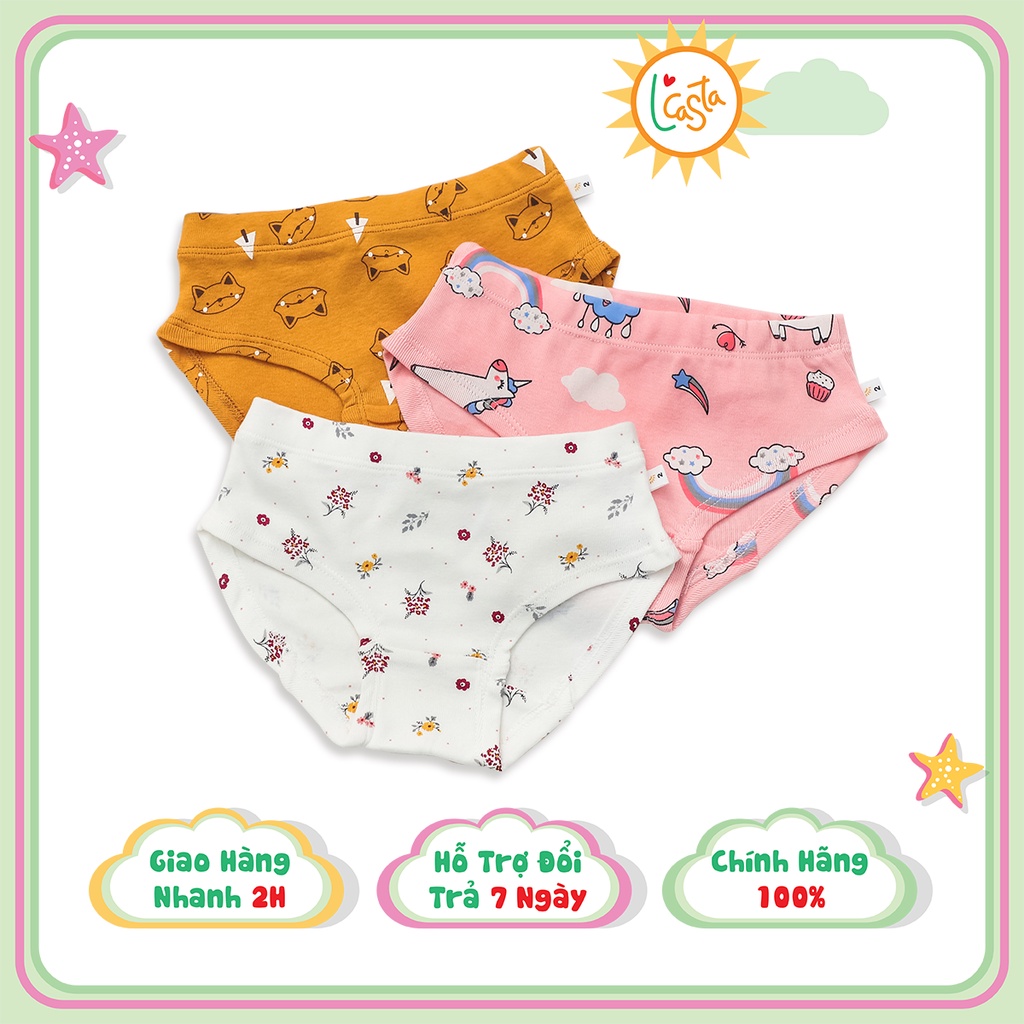 Quần lót bé gái cotton họa tiết dễ thương combo 3 chiếc LCasta QL3SETTG