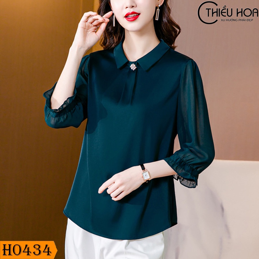 Áo Lụa Trung Niên Cao Cấp, thời thượng, chất liệu mềm mại, sang trọng Thiều Hoa H0434