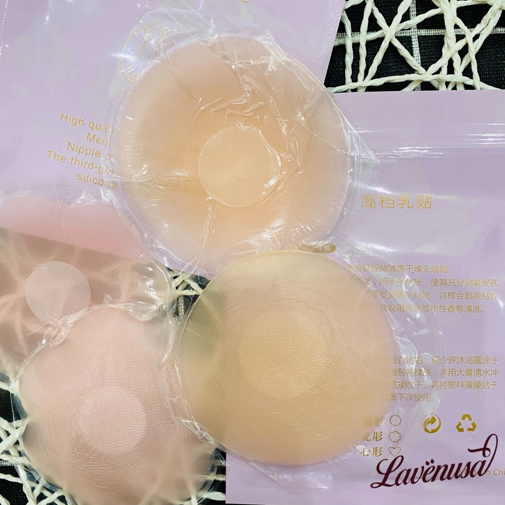 Miếng dán ngực silicon siêu dính an toàn hình tròn hoa túi 2 miếng LAVENUSA AL19