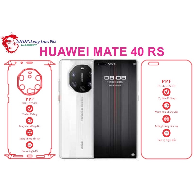 Huawei Mate 40 RS miếng dán trong Ppf mặt sau và mặt trước chống va đập chống trầy xước