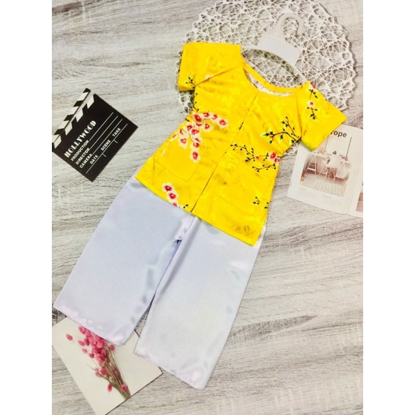 bộ bà ba gấm mai vàng cho bé