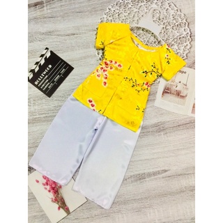 bộ bà ba gấm mai vàng cho bé