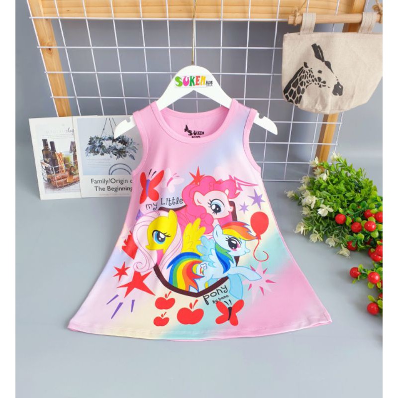 Váy Đầm thun Bé Gái ngựa PONY sát nách vải thun cotton 4 chiều Mềm Mát size nhí đại 1-14 elsa