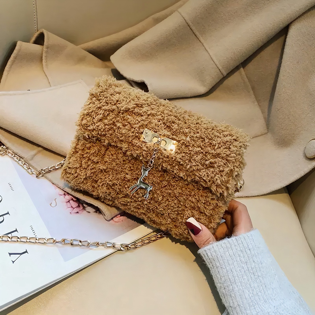 Túi len tự đan, túi đeo chéo len xù phong cách đơn giản cá tính - Bộ phụ kiện đầy đủ LX201