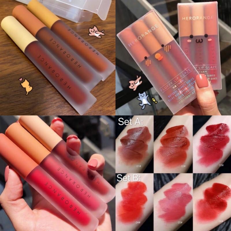 Set 3 Son Kem Lì Herorange FLUFLY LIP GLAZE Siêu Xinh