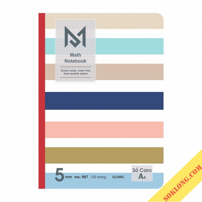 Sổ may dán gáy Caro A4 Math Notebook 120 trang Klong MS 987