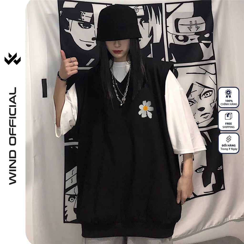 Áo gile unisex WIND form rộng Thêu Hoa Cúc ,áo kiểu nam nữ oversize ulzzang | BigBuy360 - bigbuy360.vn