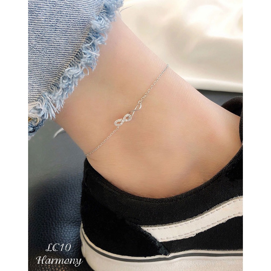 Lắc chân vô cực vòng đeo chân nữ nhỏ nhắn cá tính đính đá LC10| TRANG SỨC BẠC HARMONY