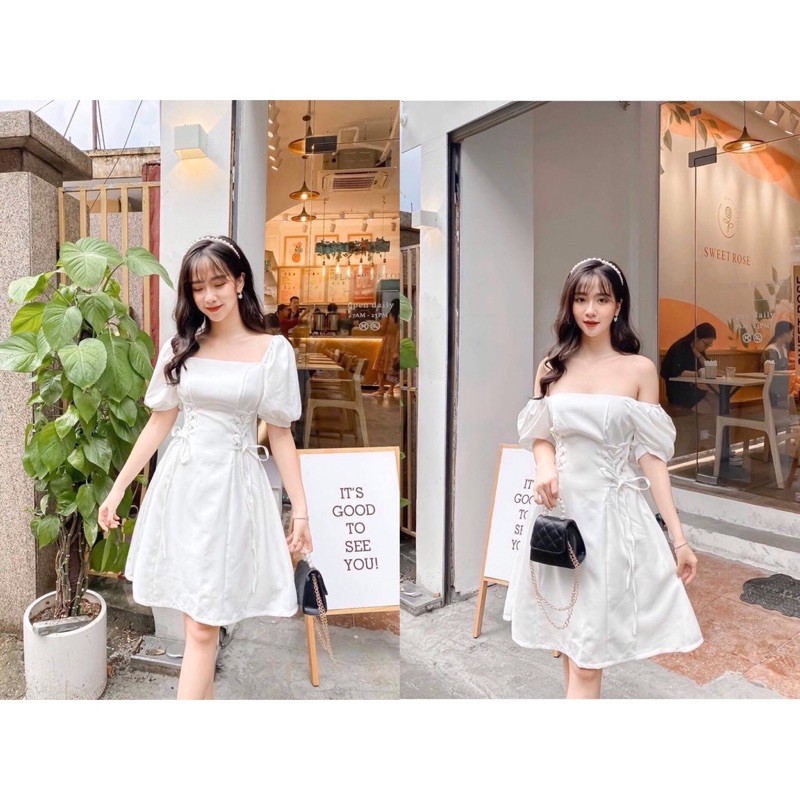 ĐẦM CỔ VUÔNG ĐAN DÂY EO 💋 | BigBuy360 - bigbuy360.vn