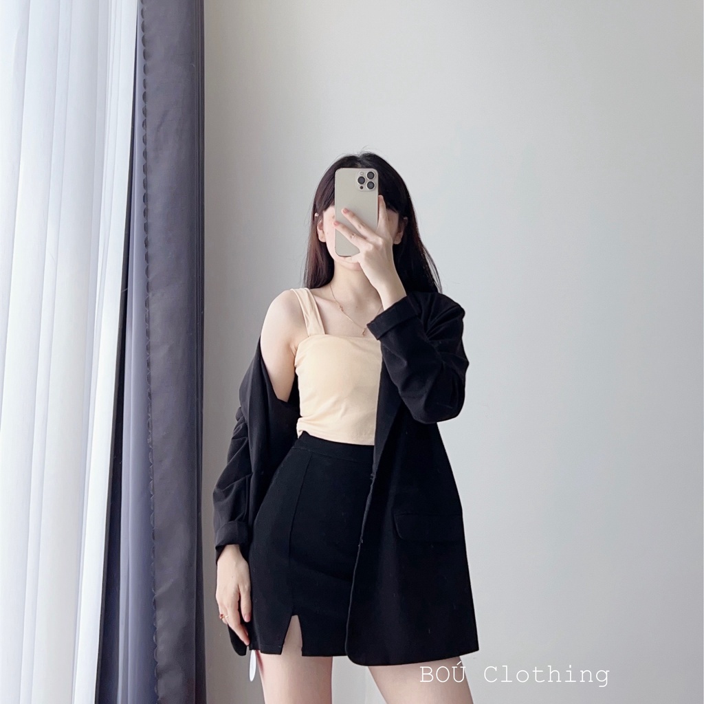 Áo hai dây bản to - áo 2s croptop thun borip có mút ngực - A0120