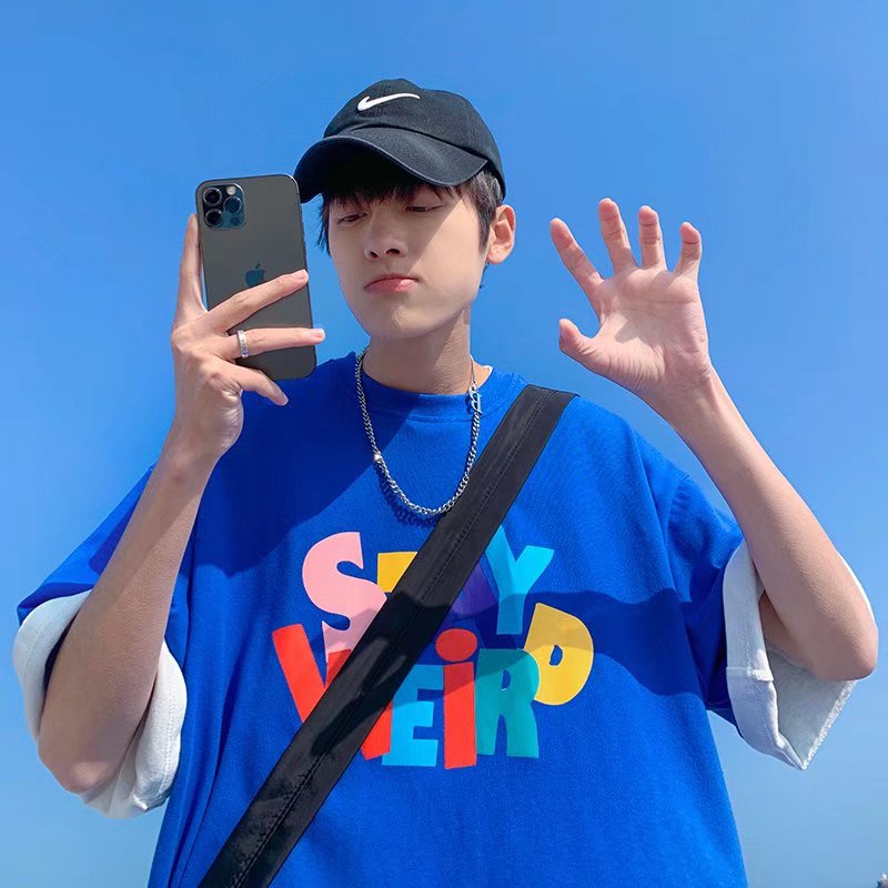 Áo Thun Nam Tay Ngắn Dáng Rộng In Chữ Phong Cách Hong Kong Thời Trang Mùa Hè Cỡ M-5XL