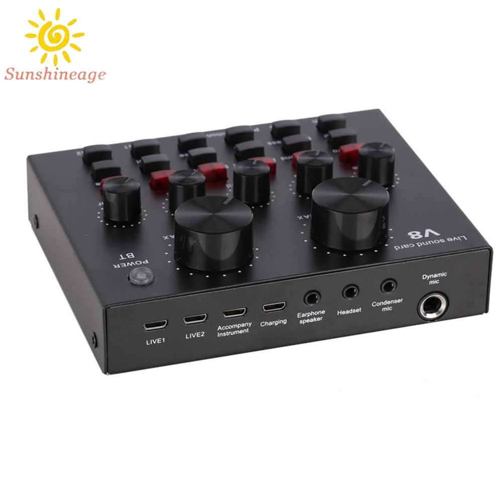 V8 Sound Card USB External Headset Microphone Mixer for PC Phone Live Broadcast Pro Audio Equipment Live Studio Mixers