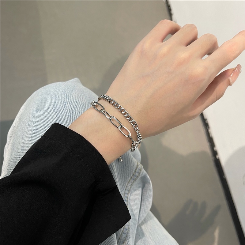 Vòng Tay Cool Double Layer Link Chain Bracelet Fashion Silver Cuff Bracelets for Women Jewelry Adjustable Gift | WebRaoVat - webraovat.net.vn