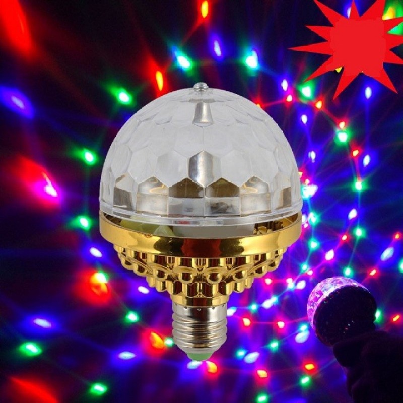 Đèn led xoay 7 màu vũ trường nháy chớp theo nhạc bay phòng sân khấu hiệu ứng 360 độ kèm đui cắm E27