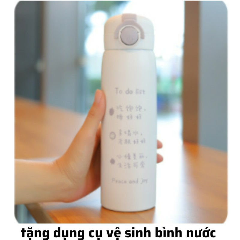 Bình giữ nhiệt cute HÀN QUỐC họa tiết dễ thương dung tích 500ml có ống hút chất liệu inox 304