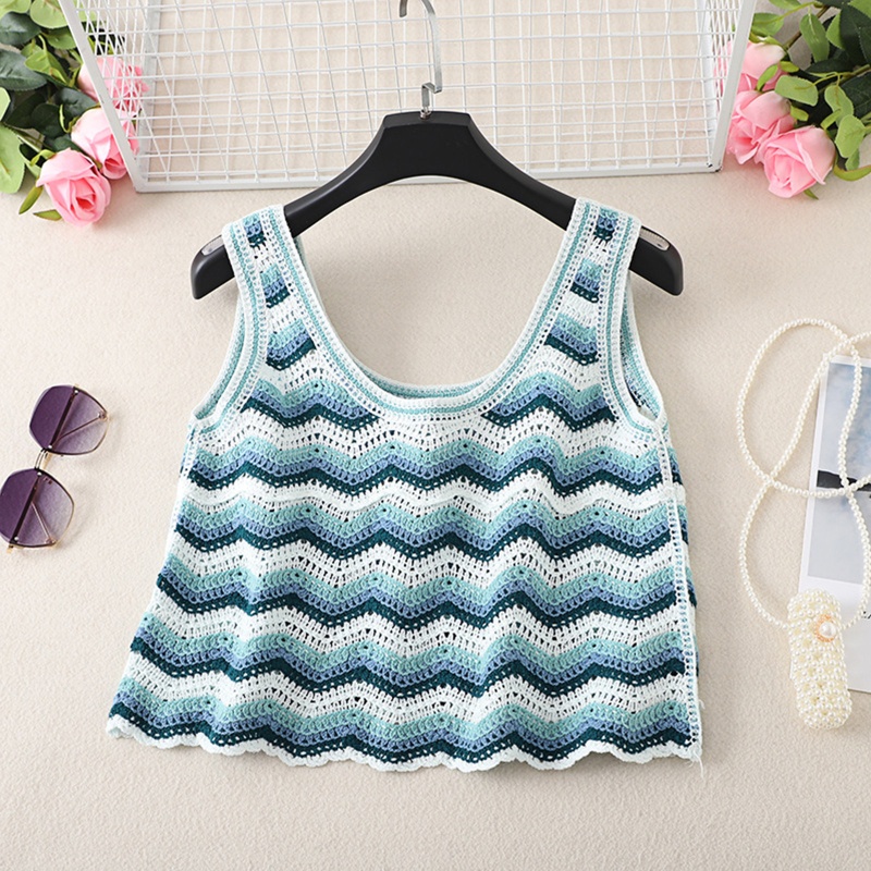 Áo Croptop Sát Nách Họa Tiết Kẻ Sọc Phong Cách Retro Thời Trang Mùa Hè Cho Nữ