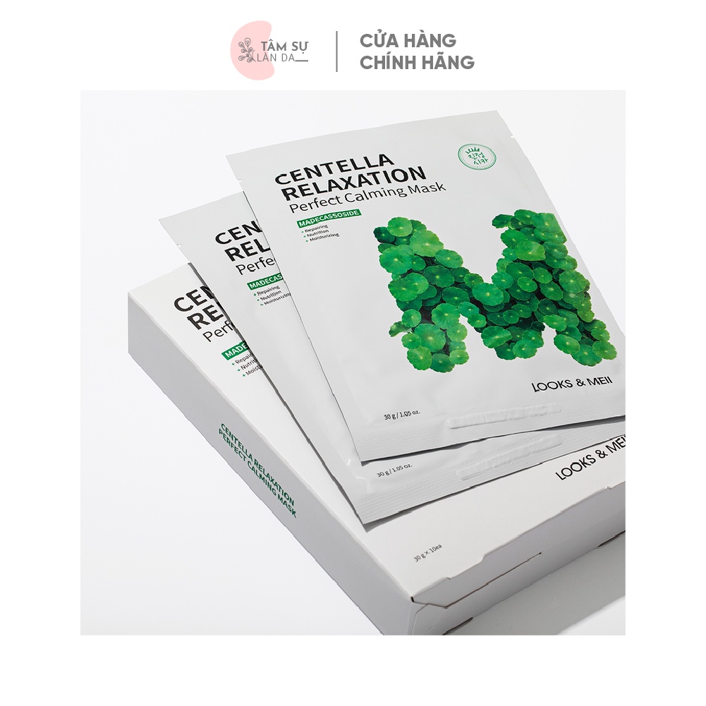 10 Mặt Nạ Tái Sinh Tinh Chất Rau Má Cho Da Dầu Mụn LOOKS &amp; MEII Centella Relaxation Perfect Calming Mask 30g