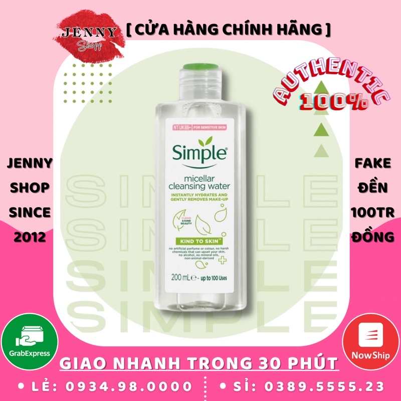 Nước Tẩy Trang Simple Kind To Skin Micellar Cleansing Water Xanh Lá