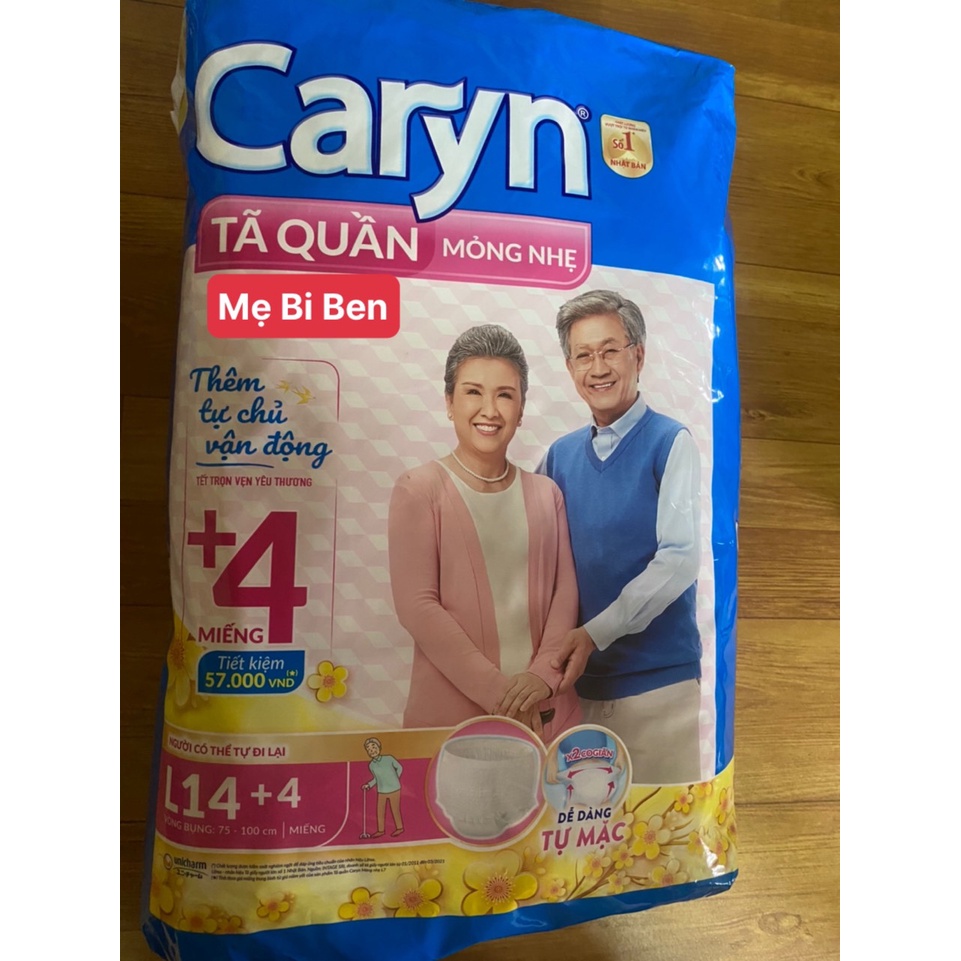 [ĐỦ SIZE] Tã quần Caryn người lớn mỏng nhẹ size M8/L7/M16/L14/XL6/XL12 miếng